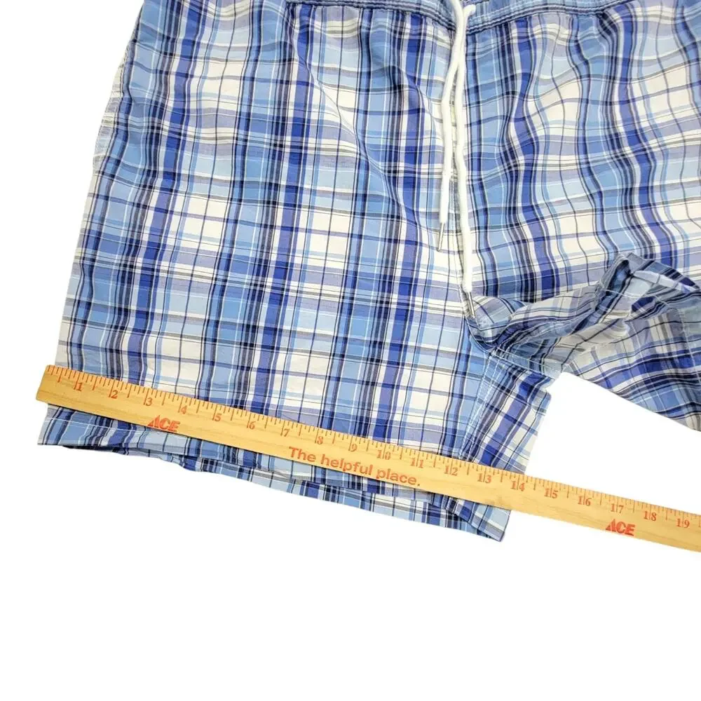 Polo Ralph Lauren Mens L Swim Trunks Blue Plaid Board Shorts Bathing Suit Pony